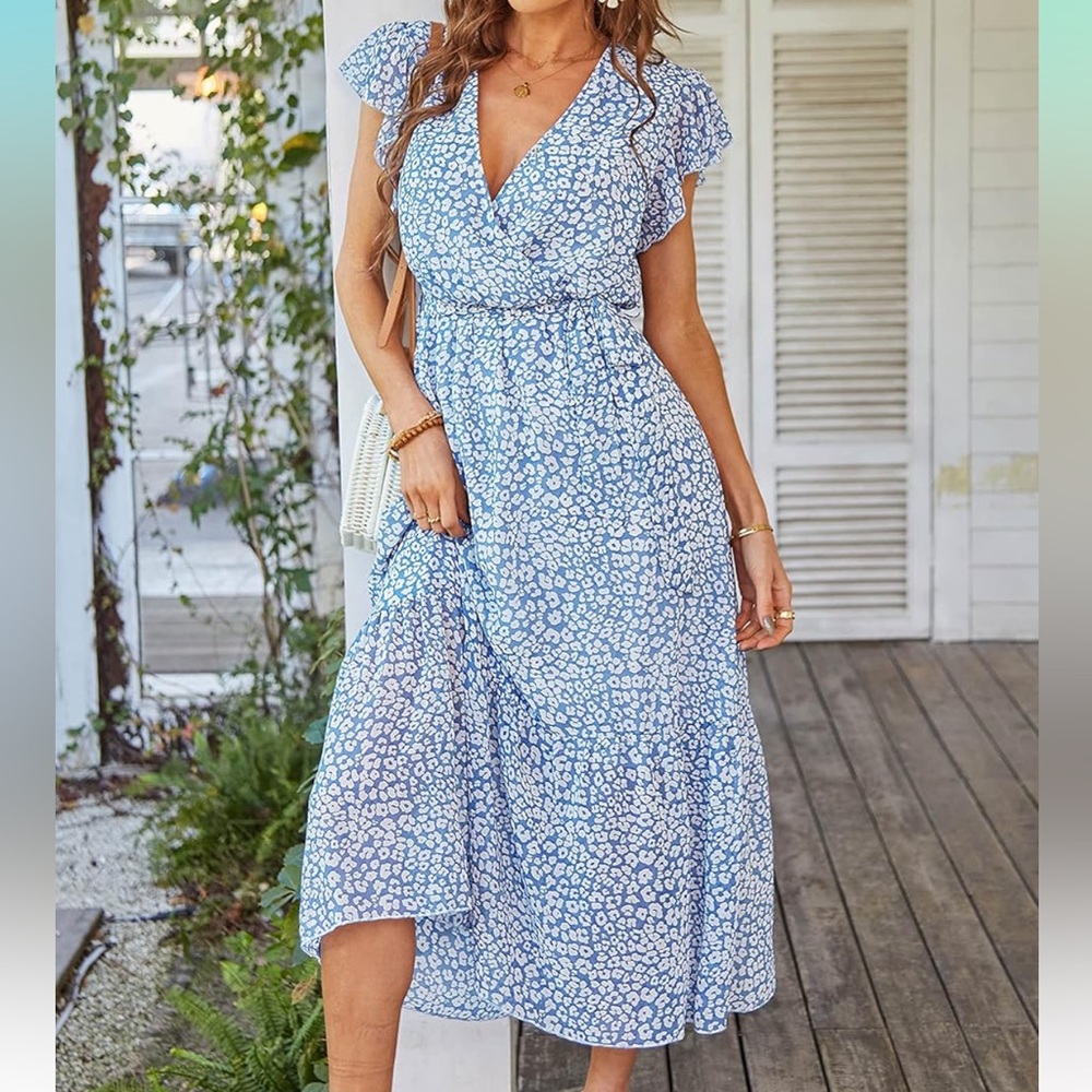 Blue Floral Wrap Dress